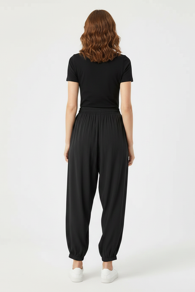 Pantalon Parachute Noir Fluide Ample Taille Haute - Viscose - vue 2