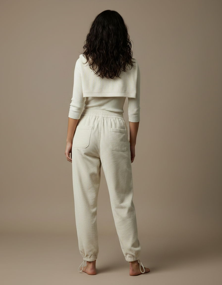 Pantalon Parachute Côtelé Beige Marron Ample Chaud - Cordé - vue 2