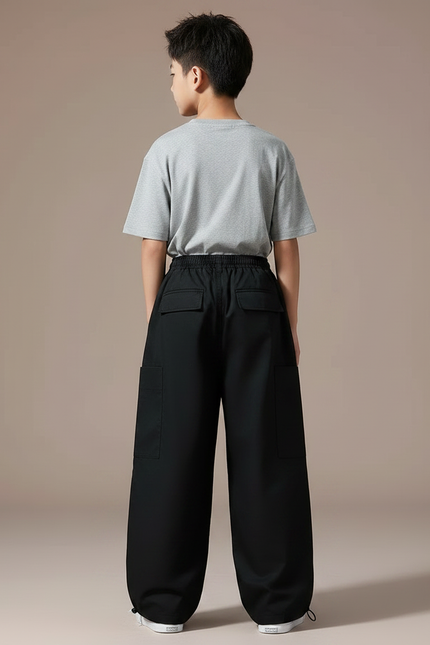 Pantalon Parachute Noir Cargo Ample Enfant Moderne - Polyester - vue 2