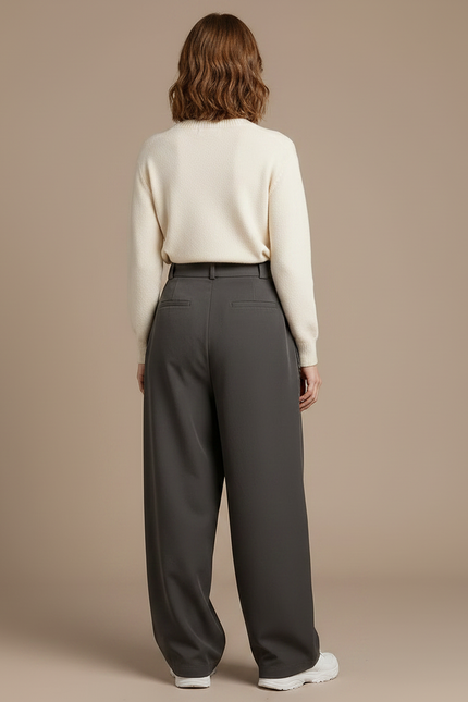 Pantalon Parachute Gris Ample Taille Haute Décontracté Femme - Polyester - vue 2
