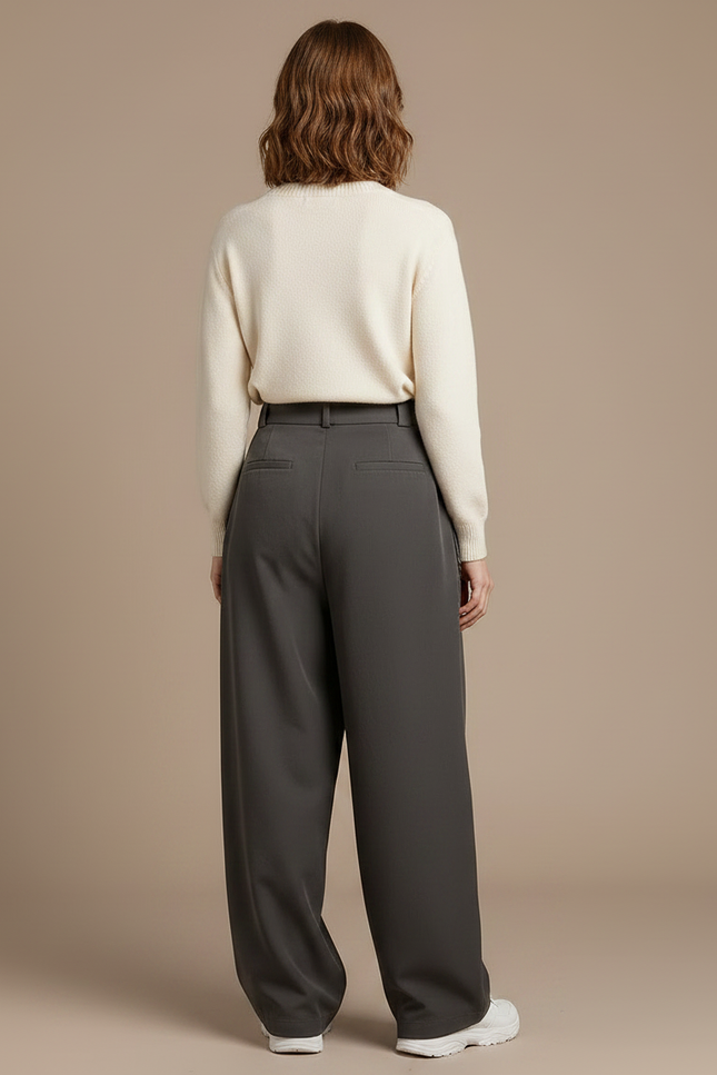 Pantalon Parachute Gris Ample Taille Haute Décontracté Femme - Polyester - vue 2