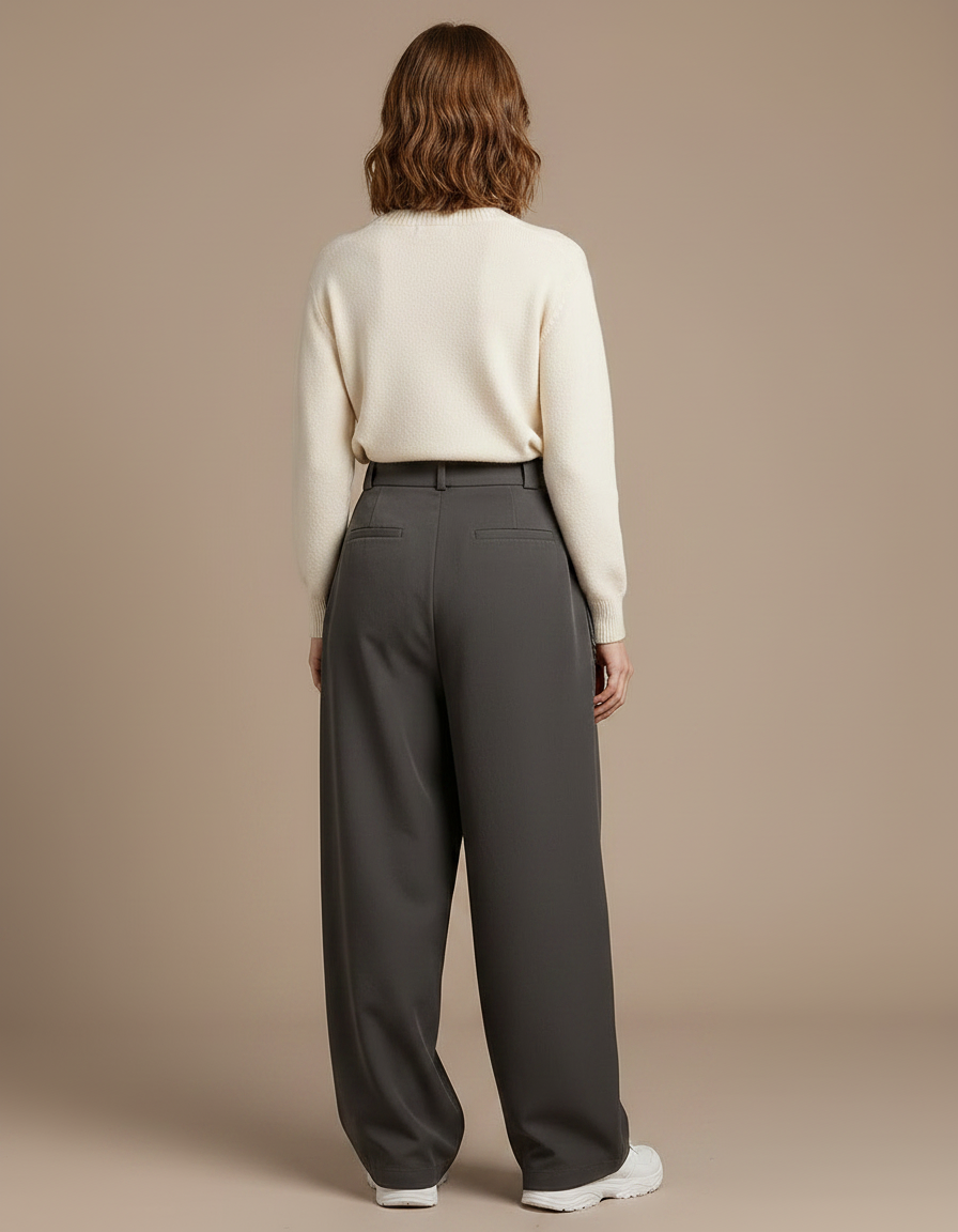 Pantalon Parachute Gris Ample Taille Haute Décontracté Femme - Polyester - vue 2