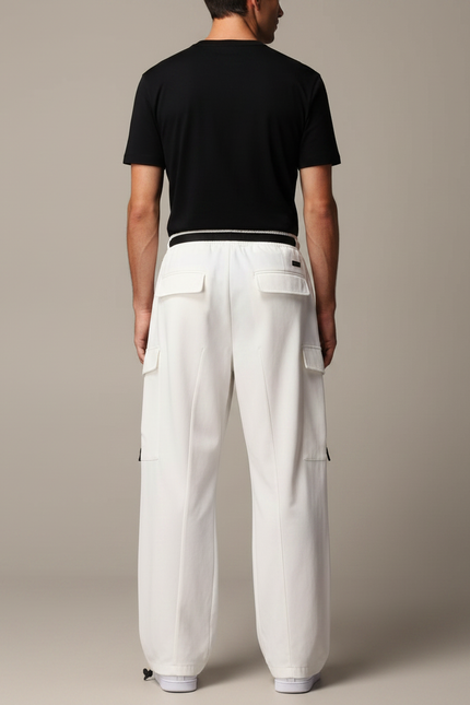 Pantalon Parachute Blanc Ample Cargo Zippé Homme - Toile - vue 2