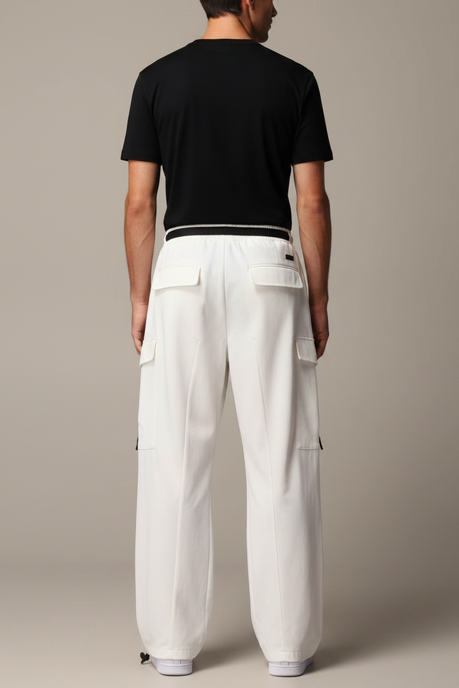 Pantalon Parachute Blanc Ample Cargo Zippé Homme - Toile - vue 2