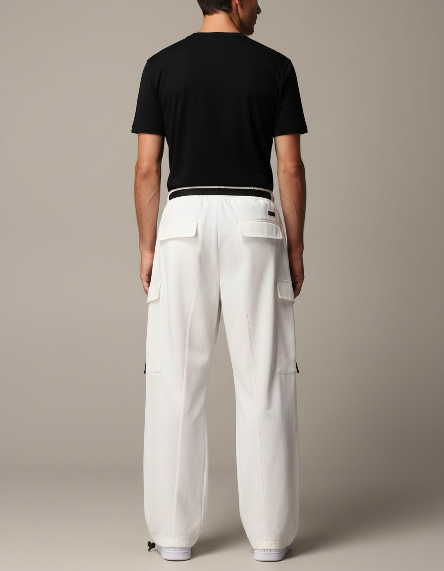Pantalon Parachute Blanc Ample Cargo Zippé Homme - Toile - vue 2