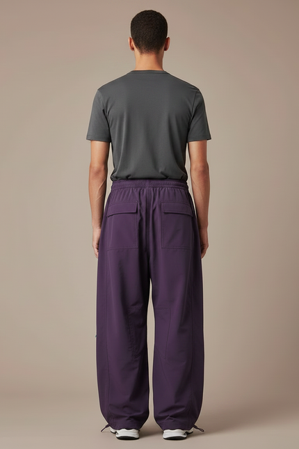 Pantalon Parachute Homme Baggy Nylon - Violet Polyester - vue 2