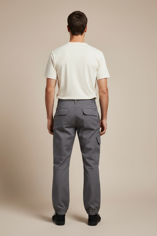 Pantalon Parachute Gris Cargo Coton Ample Homme Tactique - vue 2