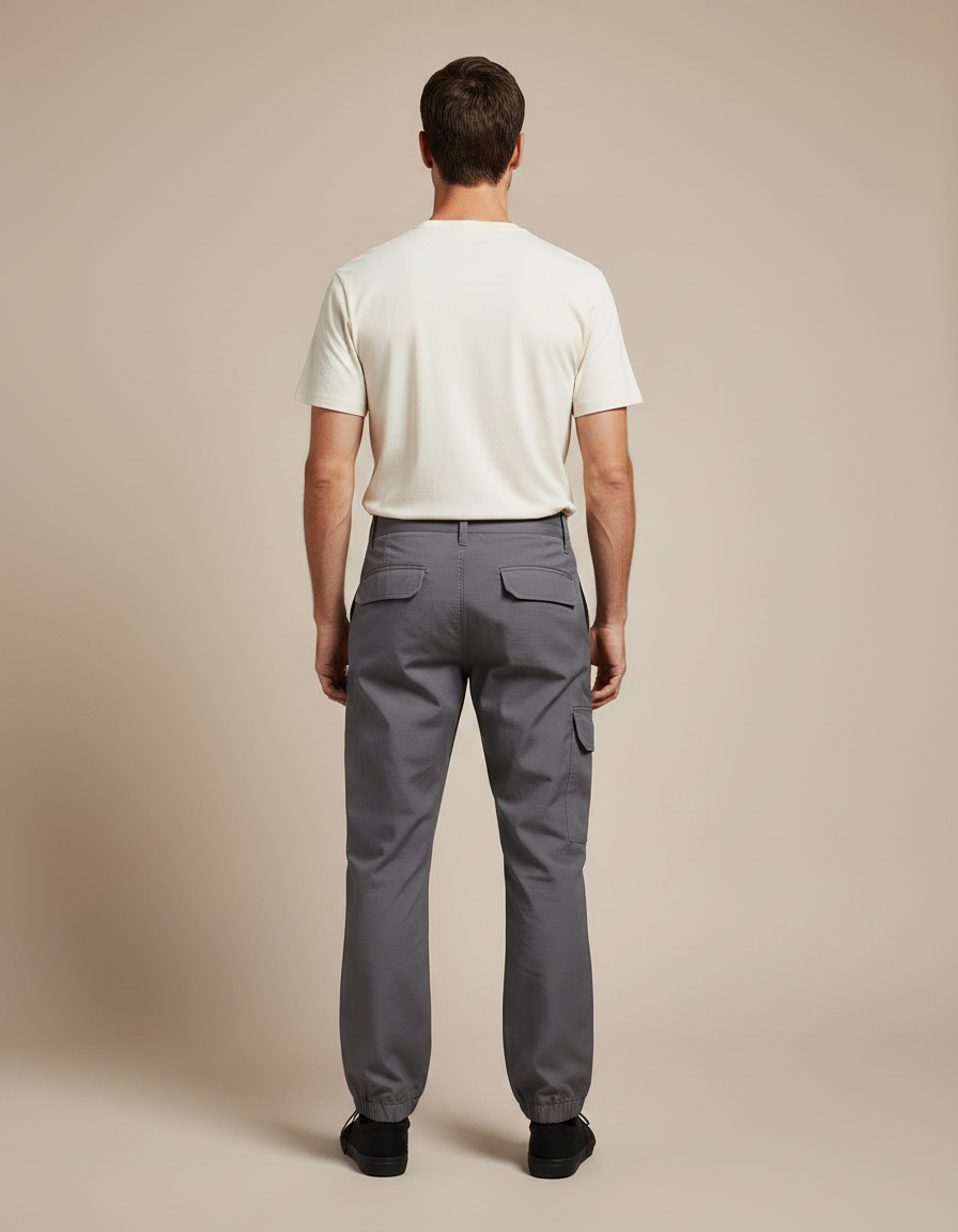 Pantalon Parachute Gris Cargo Coton Ample Homme Tactique - vue 2