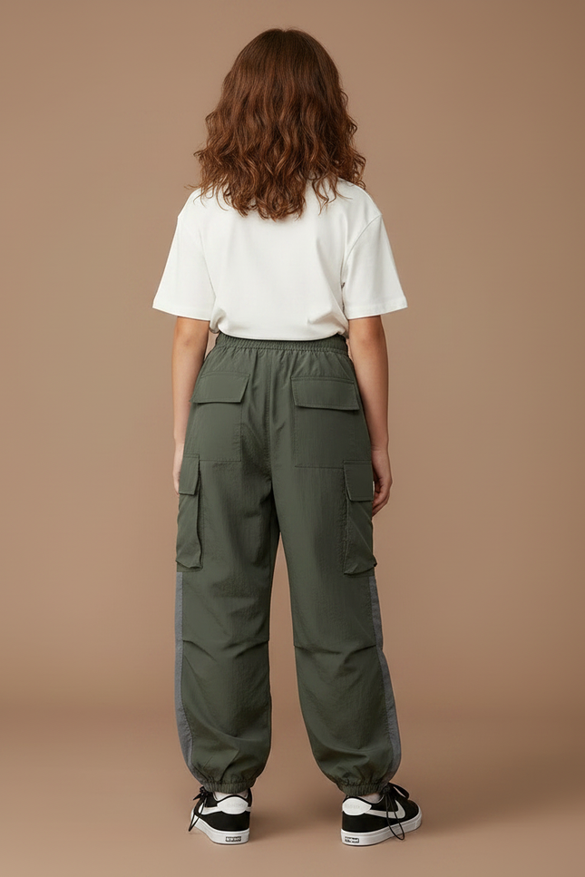 Pantalon Parachute Kaki Cargo Ample Nylon Enfant - Polyester - vue 2