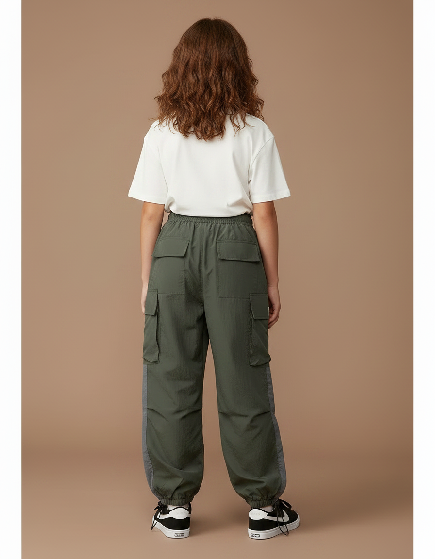 Pantalon Parachute Kaki Cargo Ample Nylon Enfant - Polyester - vue 2