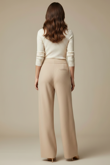 Pantalon Parachute Beige Laine Tricoté Ample Confortable Femme - vue 2