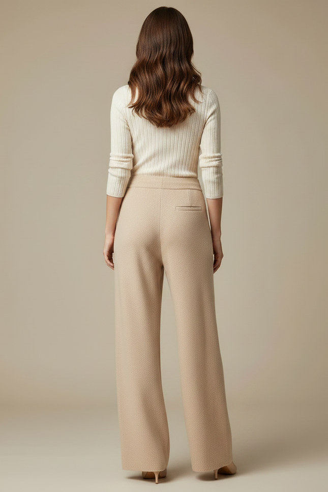 Pantalon Parachute Beige Laine Tricoté Ample Confortable Femme - vue 2
