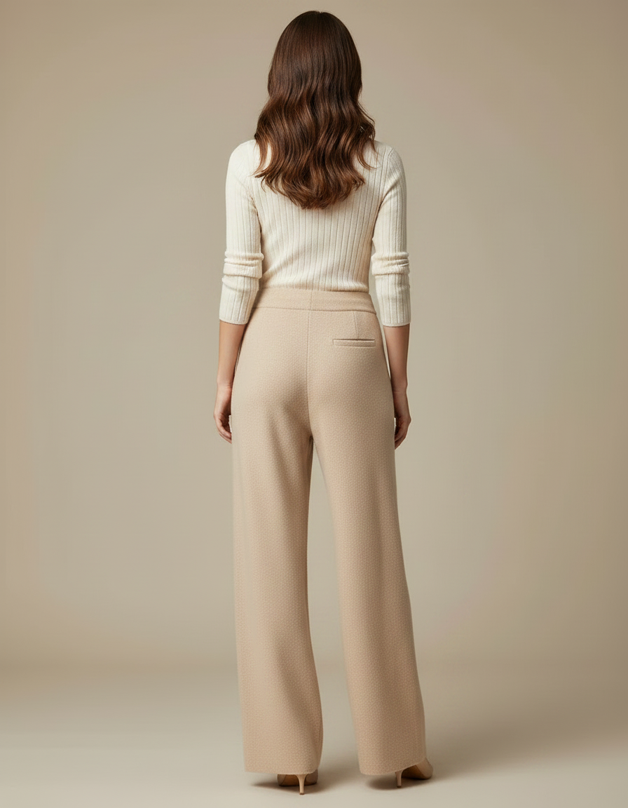 Pantalon Parachute Beige Laine Tricoté Ample Confortable Femme - vue 2