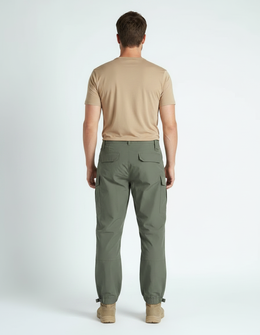 Pantalon Parachute Vert Cargo Tactique Léger Homme - Kaki Polyester - vue 2