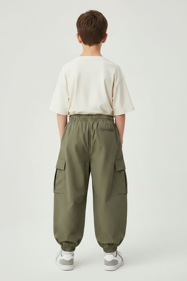 Pantalon Parachute Kaki Ample Cargo Garçon Moderne - Polyester - vue 2