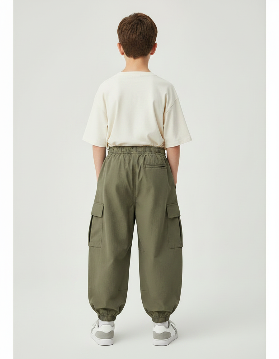 Pantalon Parachute Kaki Ample Cargo Garçon Moderne - Polyester - vue 2
