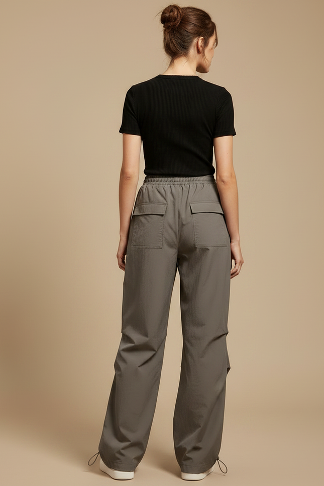 Pantalon Parachute Kaki Ample Décontracté Cordon Femme - Polyester - vue 2