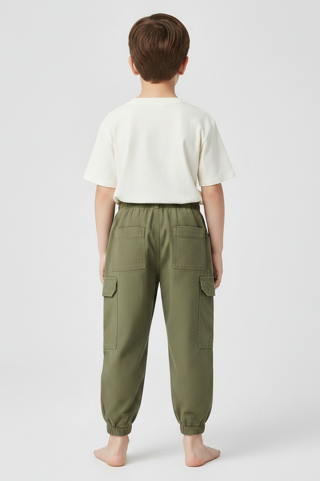 Pantalon Parachute Vert Ample Décontracté Enfant Coton - Kaki - vue 2