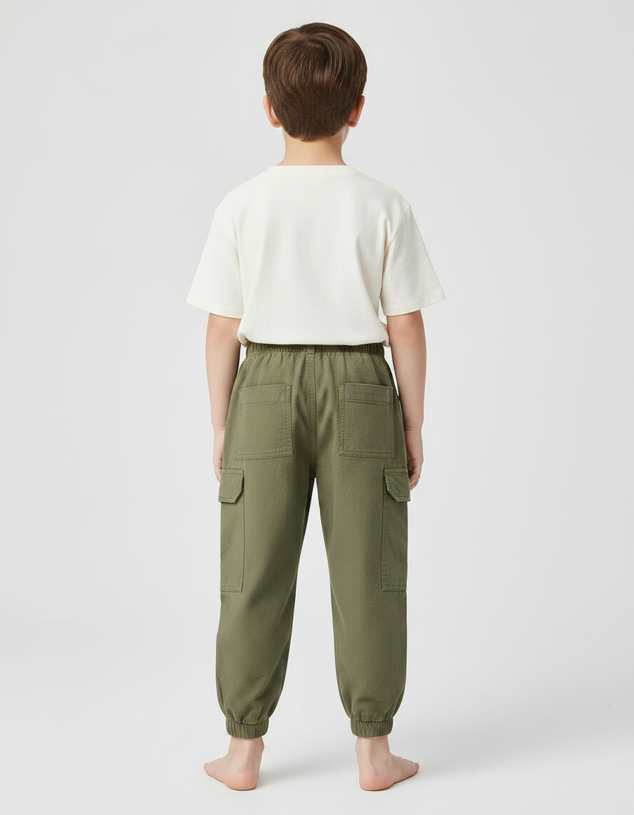 Pantalon Parachute Vert Ample Décontracté Enfant Coton - Kaki - vue 2