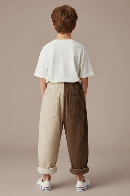 Pantalon Parachute Bicolore Côtelé Ample Décontracté Enfant - Multicolore Cordé - vue 2