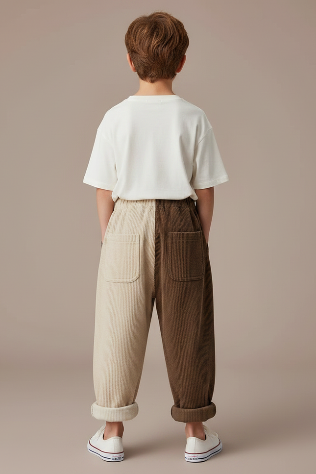 Pantalon Parachute Bicolore Côtelé Ample Décontracté Enfant - Multicolore Cordé - vue 2