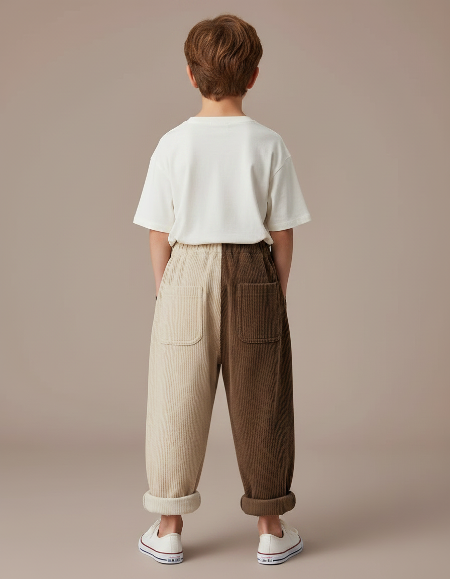 Pantalon Parachute Bicolore Côtelé Ample Décontracté Enfant - Multicolore Cordé - vue 2