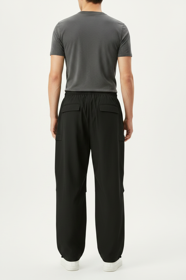 Pantalon Parachute Noir Ample Cargo Streetwear Décontracté - Polyester - vue 2