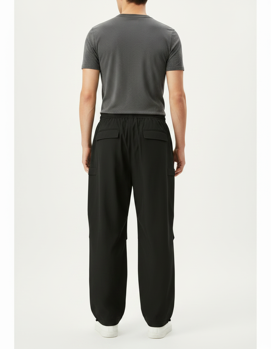 Pantalon Parachute Noir Ample Cargo Streetwear Décontracté - Polyester - vue 2
