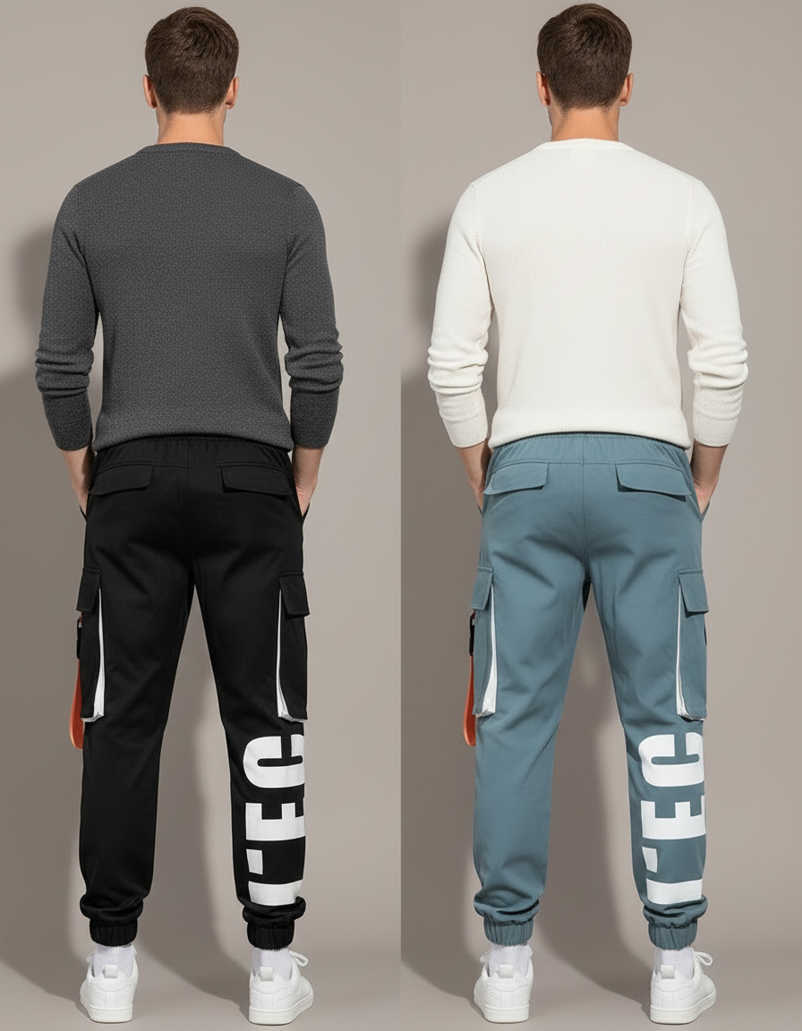 Pantalon Parachute Cargo Imprimé Ample Cordon Homme - Noir Toile - vue 2
