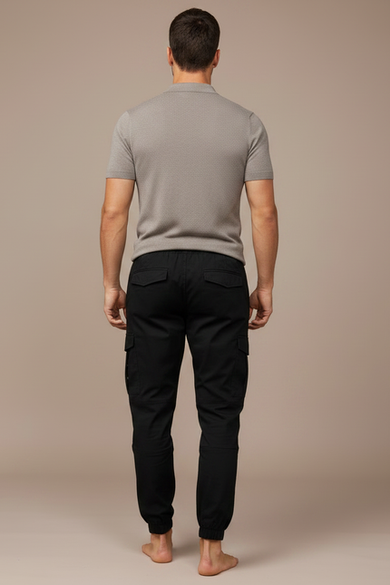 Pantalon Parachute Noir Cargo Cordon Cheville Homme - Toile - vue 2