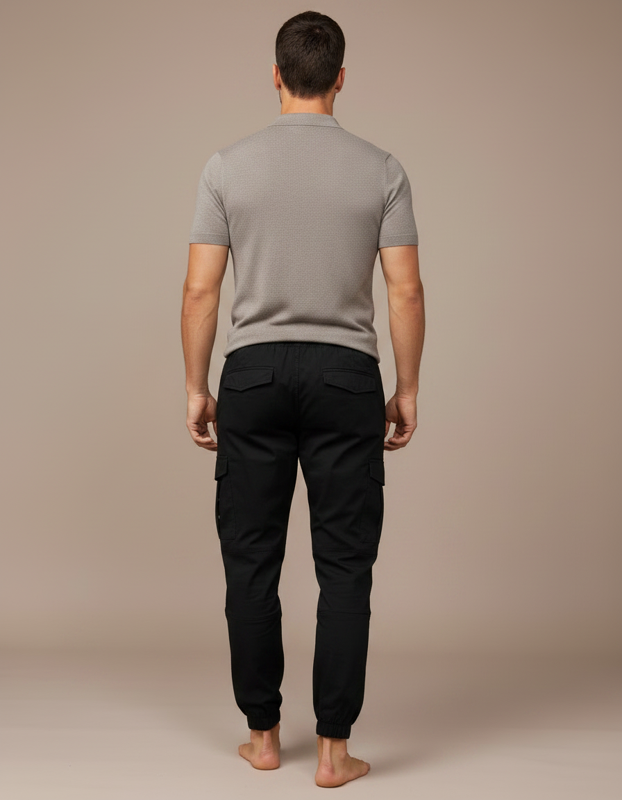 Pantalon Parachute Noir Cargo Cordon Cheville Homme - Toile - vue 2
