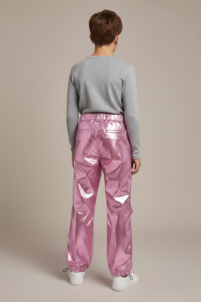 Pantalon Parachute Métallique Rose Ample Scintillant Garçon - Polyester - vue 2