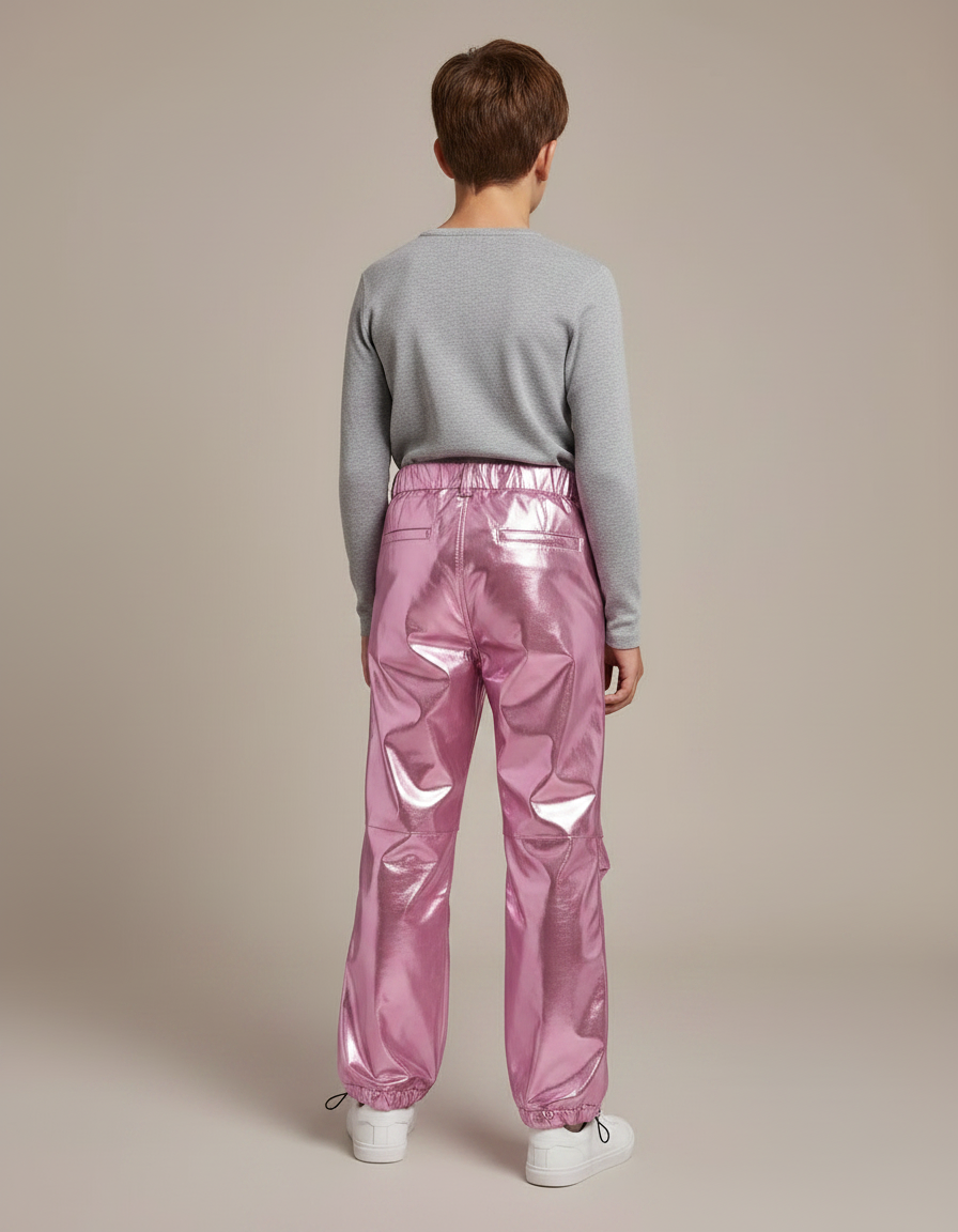 Pantalon Parachute Métallique Rose Ample Scintillant Garçon - Polyester - vue 2
