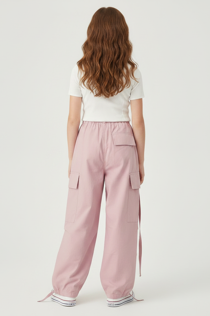 Pantalon Parachute Rose Cargo Ample Coton Multipoches - vue 2