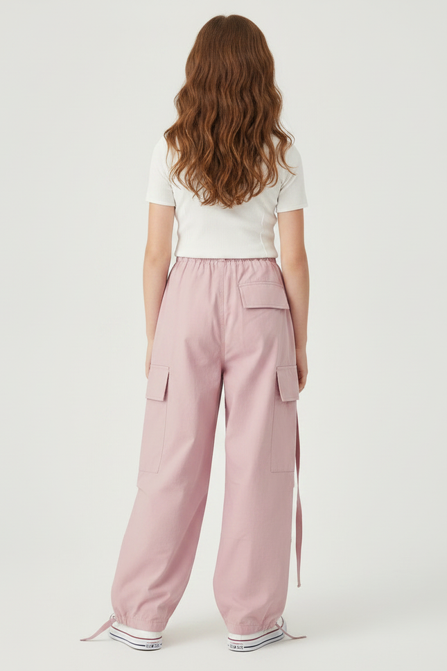 Pantalon Parachute Rose Cargo Ample Coton Multipoches - vue 2