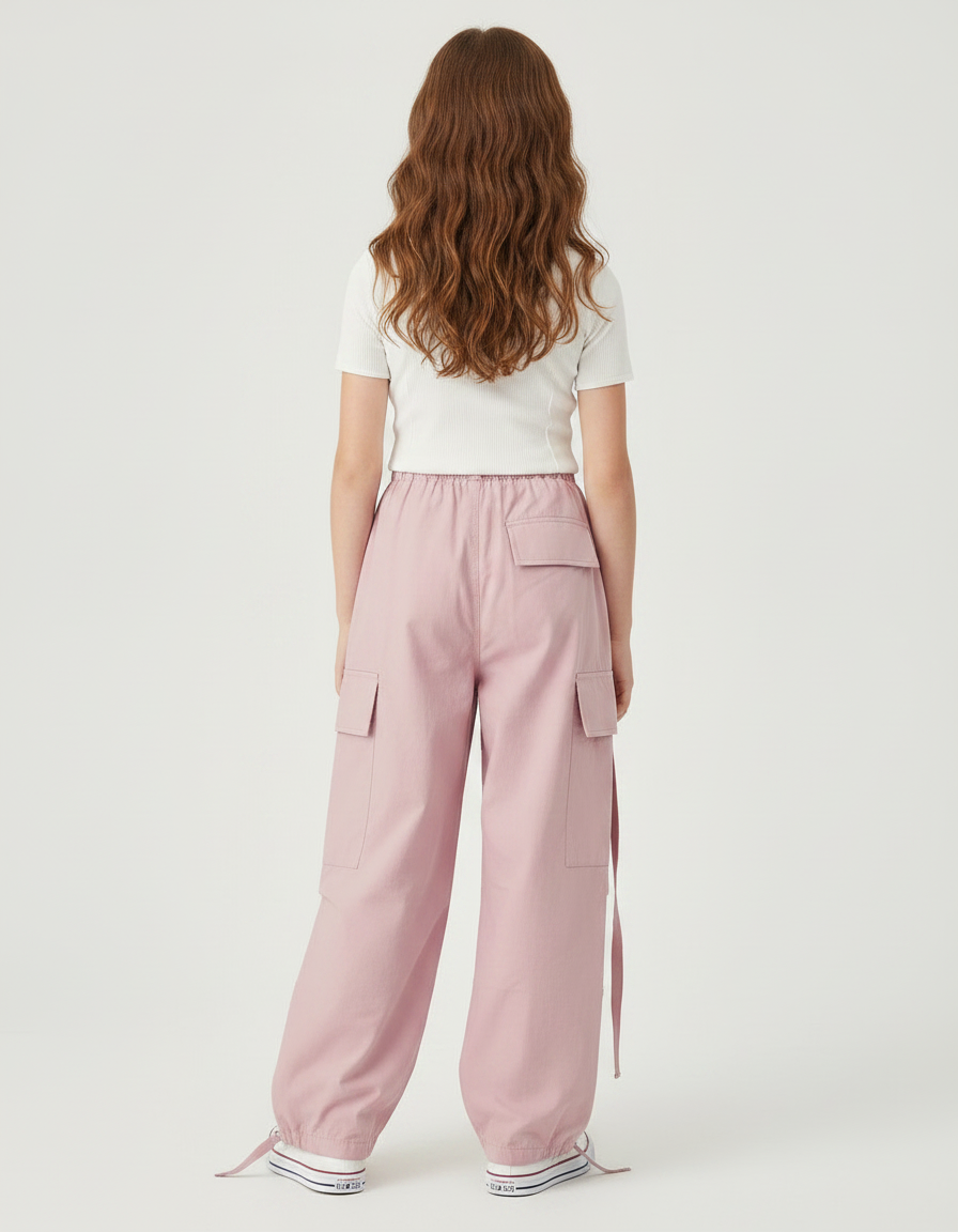 Pantalon Parachute Rose Cargo Ample Coton Multipoches - vue 2