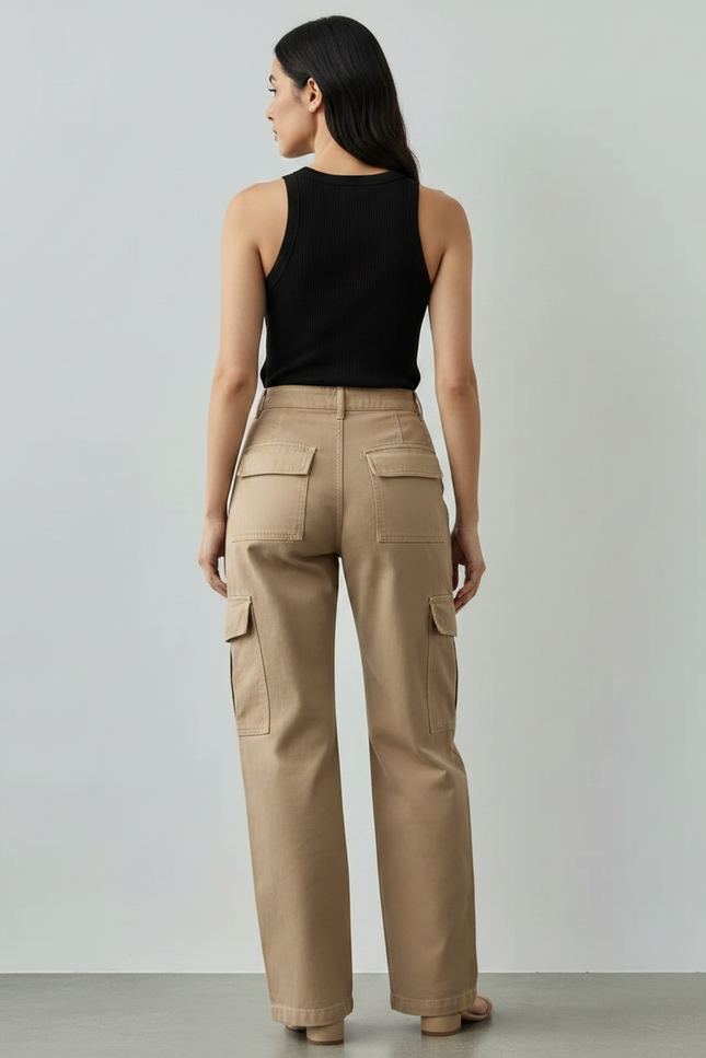 Pantalon Parachute Beige Ample Cargo Décontracté Fluide - Toile - vue 2