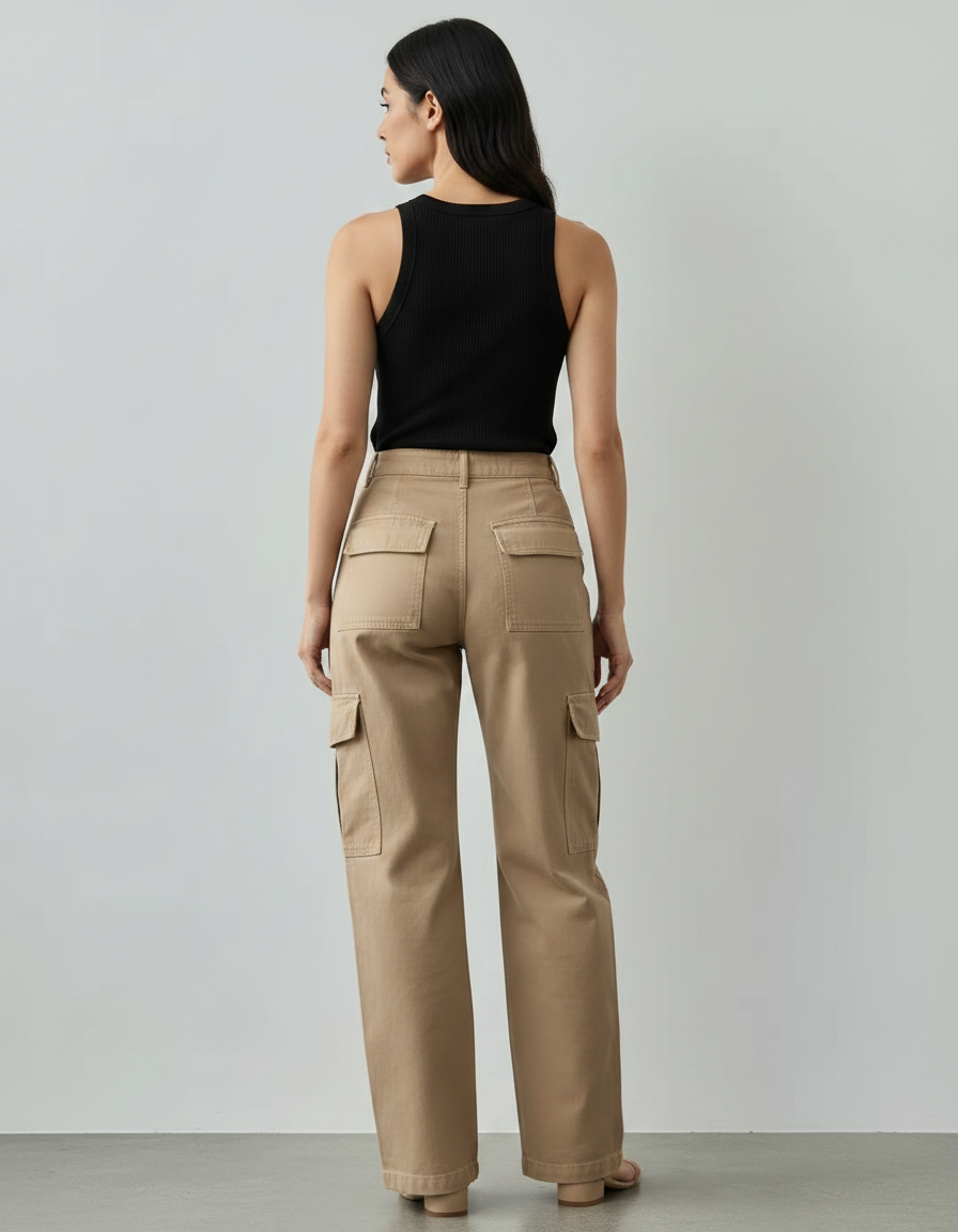 Pantalon Parachute Beige Ample Cargo Décontracté Fluide - Toile - vue 2