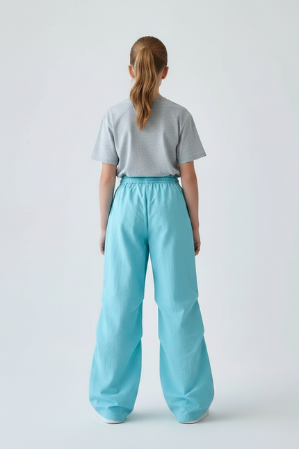 Pantalon Parachute Bleu Ciel Ample Fluide Enfant Cordon - Polyester - vue 2