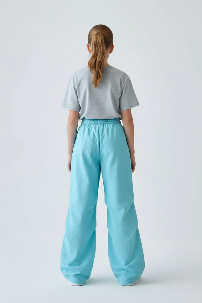 Pantalon Parachute Bleu Ciel Ample Fluide Enfant Cordon - Polyester - vue 2