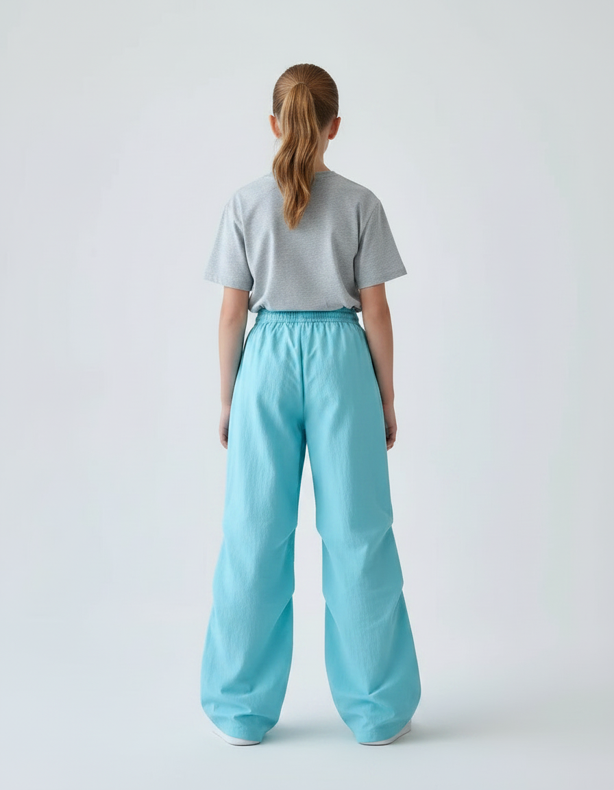 Pantalon Parachute Bleu Ciel Ample Fluide Enfant Cordon - Polyester - vue 2