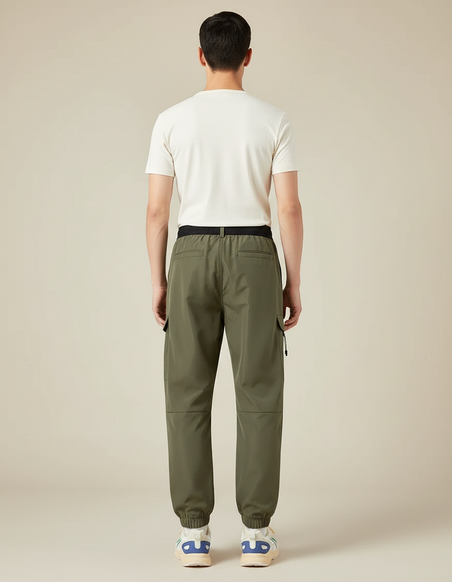 Pantalon Parachute Kaki Cargo Ample Décontracté Homme - Polyester - vue 2