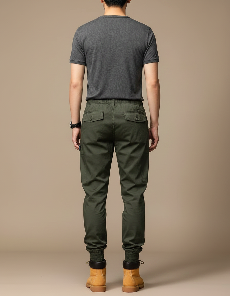 Pantalon Parachute Vert Kaki Cargo Jogger Homme Coton - vue 2