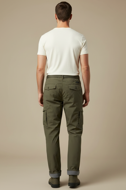 Pantalon Parachute Vert Olive Cargo Doublé Homme - Kaki Polyester - vue 2