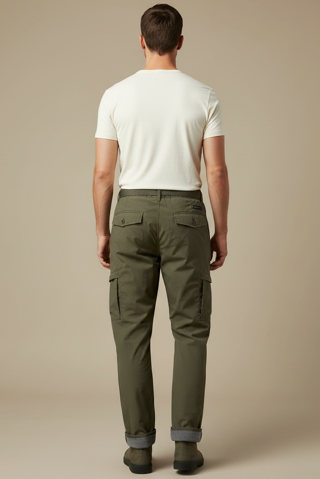 Pantalon Parachute Vert Olive Cargo Doublé Homme - Kaki Polyester - vue 2