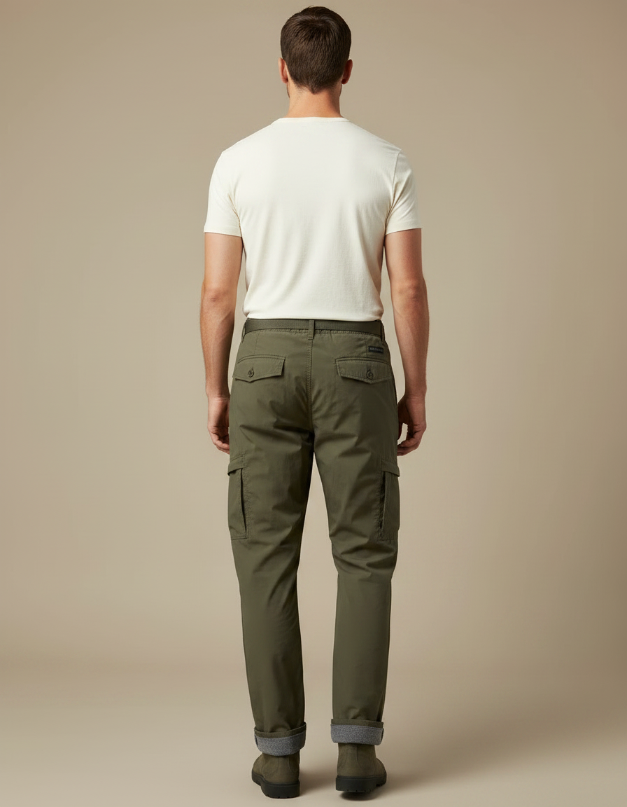 Pantalon Parachute Vert Olive Cargo Doublé Homme - Kaki Polyester - vue 2