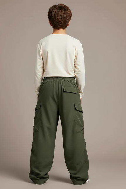 Pantalon Parachute Kaki Cargo Ample Garçon Streetwear - Polyester - vue 2