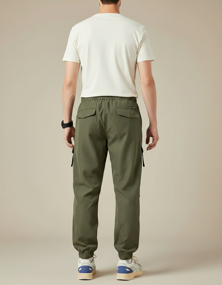Pantalon Parachute Kaki Cargo Multi-poches Homme - Polyester - vue 2