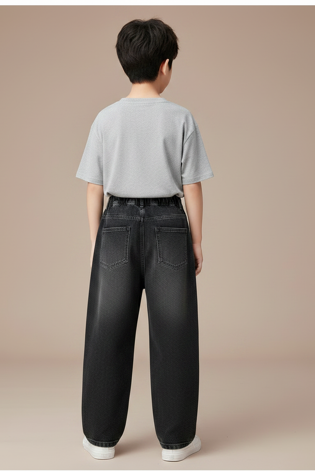 Pantalon Parachute Denim Noir Ample Garçon Décontracté - Jean - vue 2