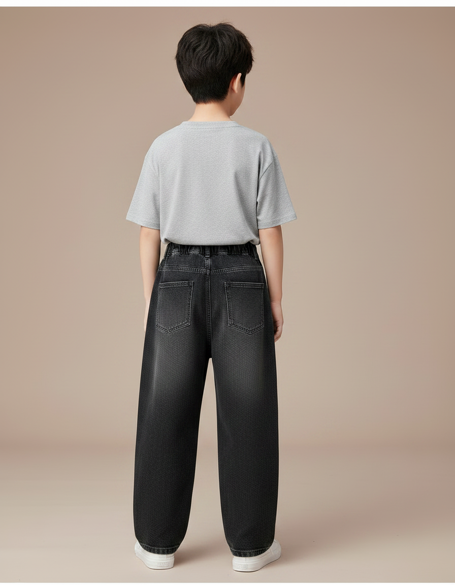 Pantalon Parachute Denim Noir Ample Garçon Décontracté - Jean - vue 2